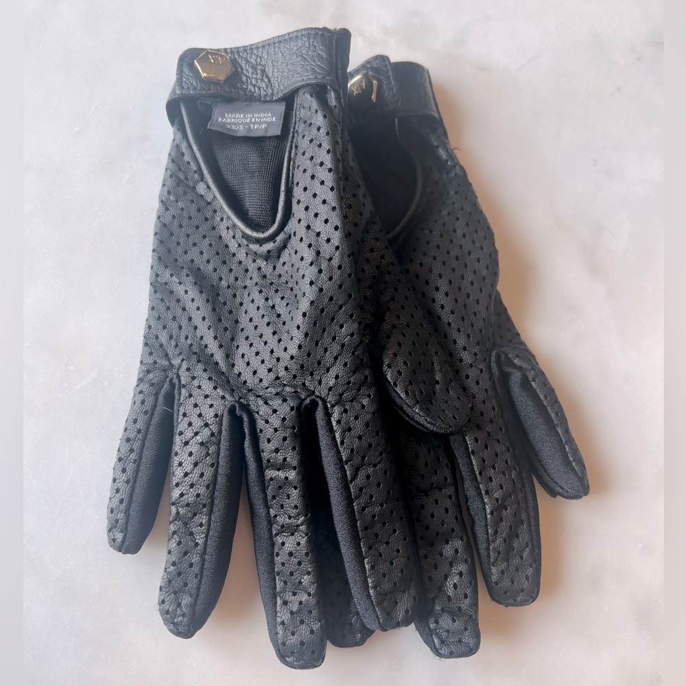 Armani Exchange Black Leather Perforated Moto Gloves
